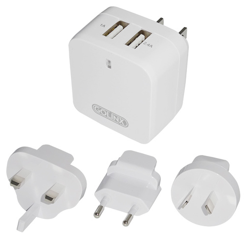 USB Charger 2 output, USA, EU, AU, UK 3.4A white